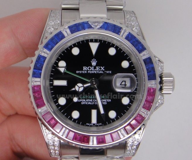 Copy Rolex GMT Rainbow 40mm: Stainless Steel Black Dial Copy Rolex GMT Rainbow 40mm: Stainless Steel Black Dial